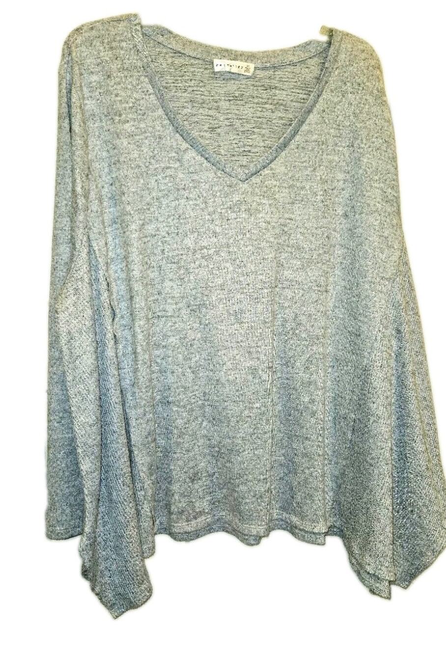 Retrology Women's Gray V-Neck Long Sleeve Knit Pullover Sweater Plus 3X